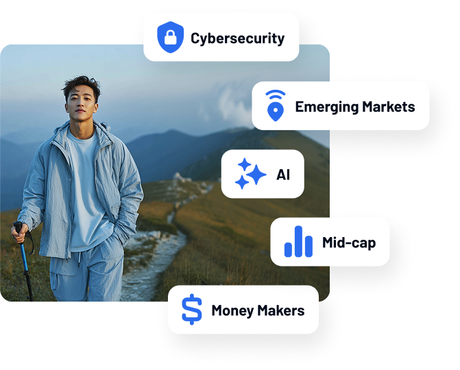Hiker with technology-related labels